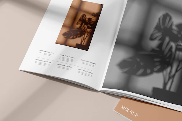 Free PSD | Magazine mockup with shadow overlay