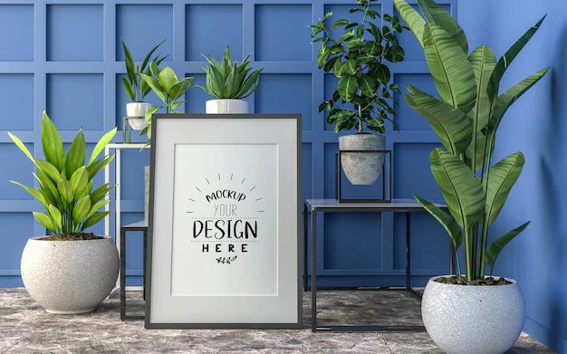 Free PSD | Poster frame in living room psd mockup