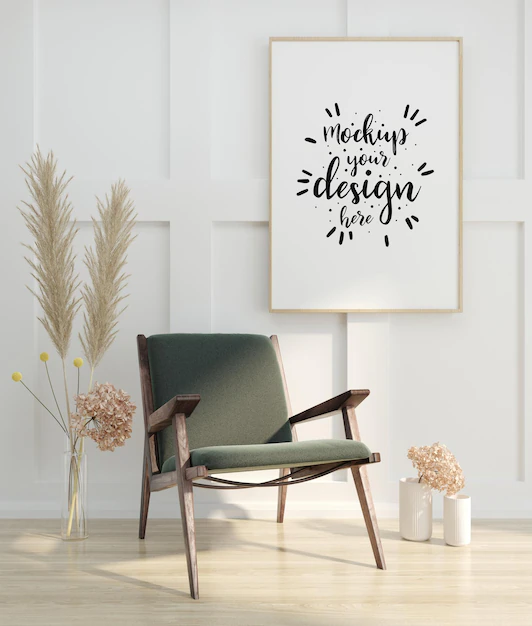 Free PSD | Poster frame in living room  mockup