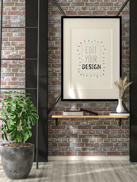 Free PSD | Poster frame in living room mockup