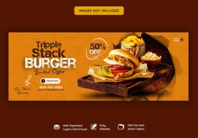 Free PSD | Delicious burger and food menu facebook cover template