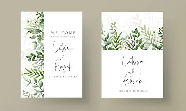 Free Vector | Greenery leaves watercolor wedding invitation card template