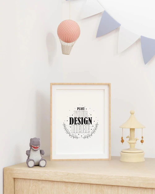 Free PSD | Poster frame in kids room psd mockup