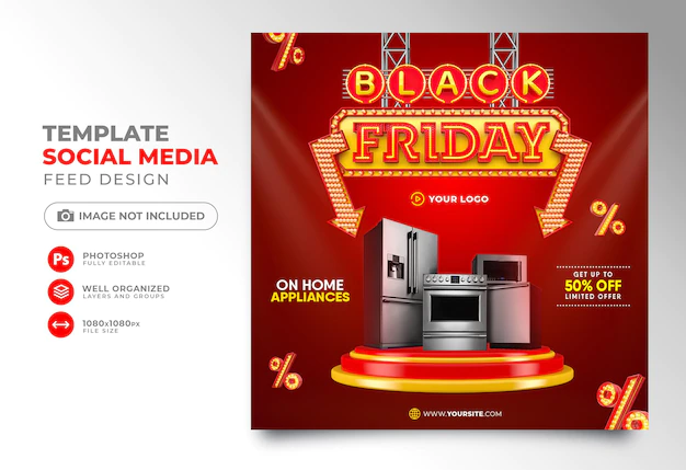 Free PSD | Social media post black friday 3d render template design for marketing campaign