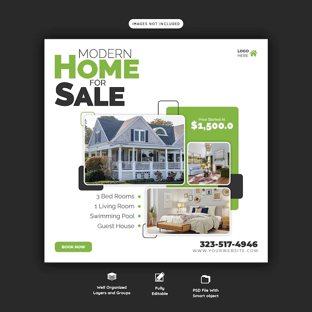 Free PSD | Real estate house property instagram post or social media banner template