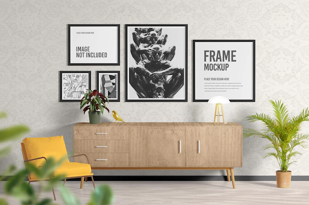 Free PSD | Poster or frame in living room mockup