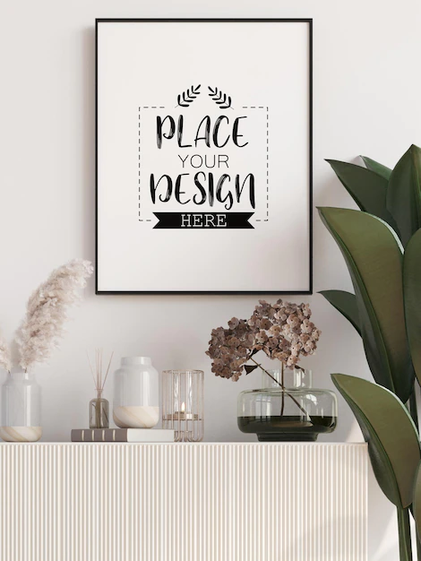 Free PSD | Poster frame in living room  mockup