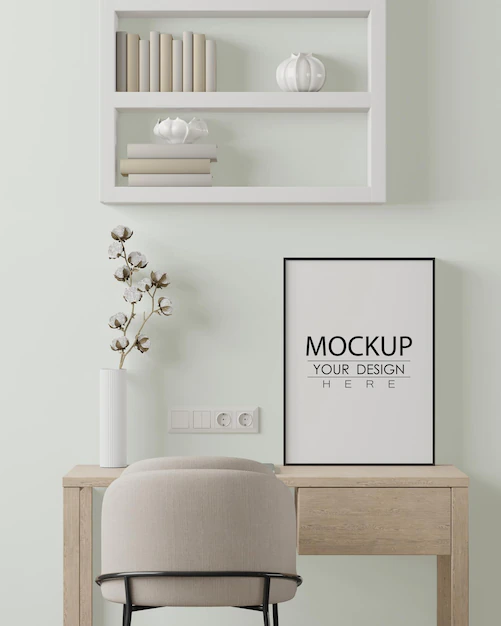 Free PSD | Poster frame in living room psd mockup