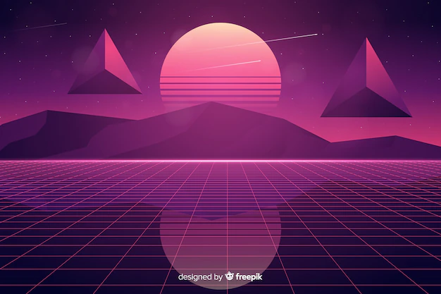 Free Vector | Retro futuristic landscape background with sun