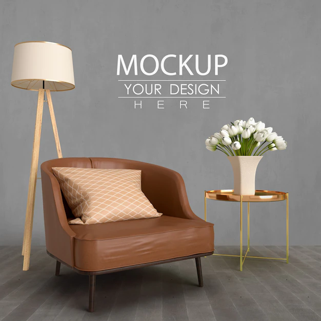 Free PSD | Empty wall mock up with home decorating in the living room modern interior.