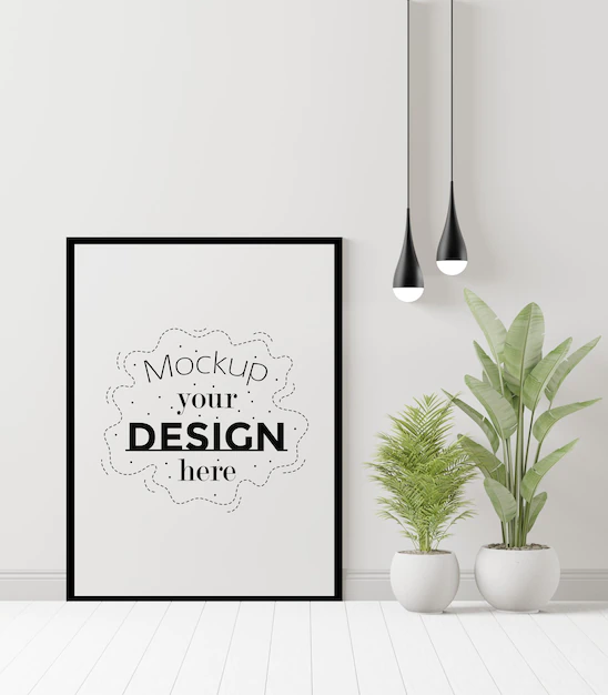 Free PSD | Poster frame in living room psd mockup