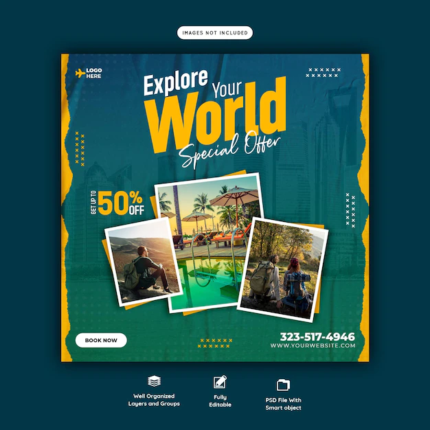 Free PSD | Travel and tourism instagram post or social media post template