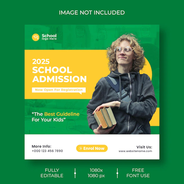Free PSD | School admission social media post and web banner template