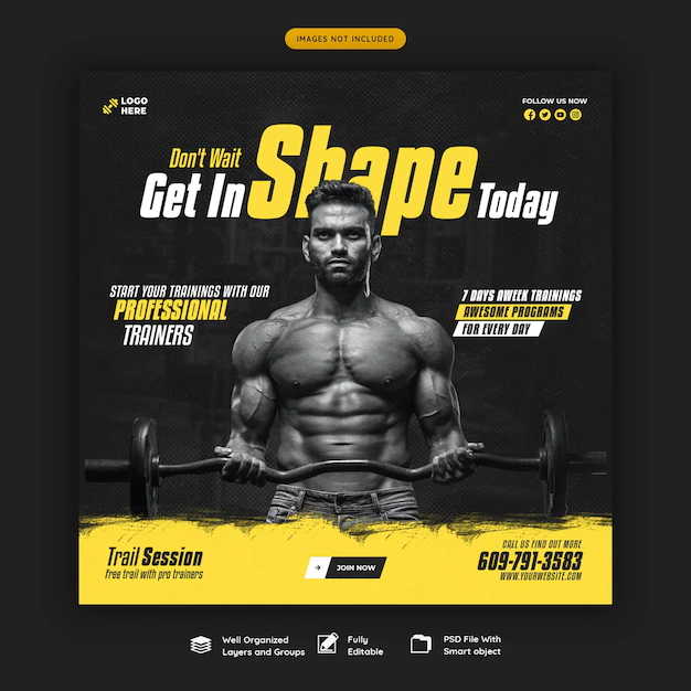 Free PSD | Gym and fitness social media banner template
