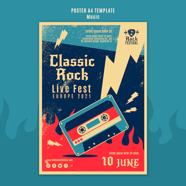 Free PSD | Rock music festival print template