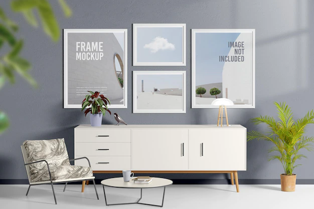 Free PSD | Poster or frame in living room mockup