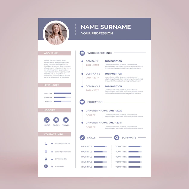 Free Vector | Minimalist cv template with photo