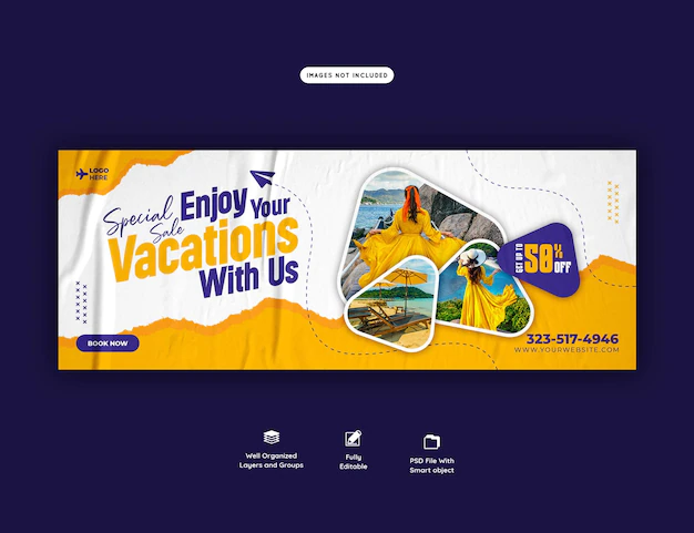 Free PSD | Travel and tourism facebook cover template