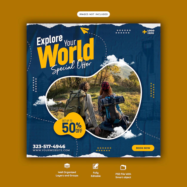 Free PSD | Travel and tourism instagram post or social media post template