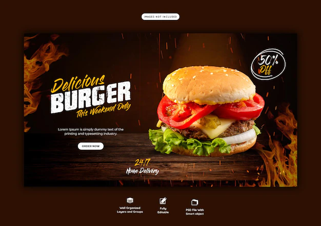 Free PSD | Delicious burger and food menu web banner template