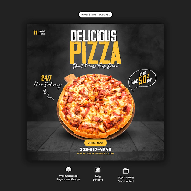 Free PSD | Food menu and delicious pizza social media banner template