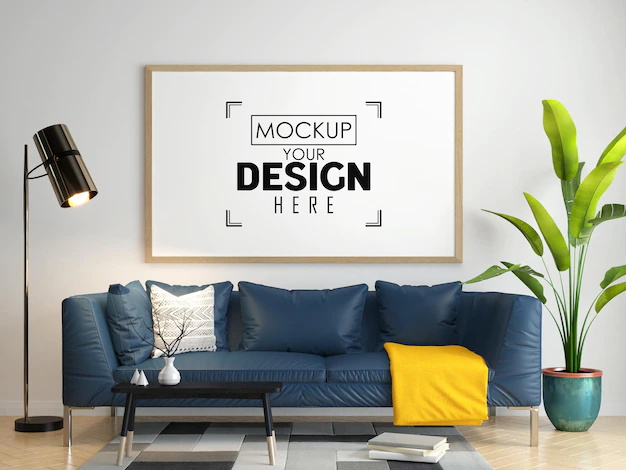 Free PSD | Poster frame in living room mockup