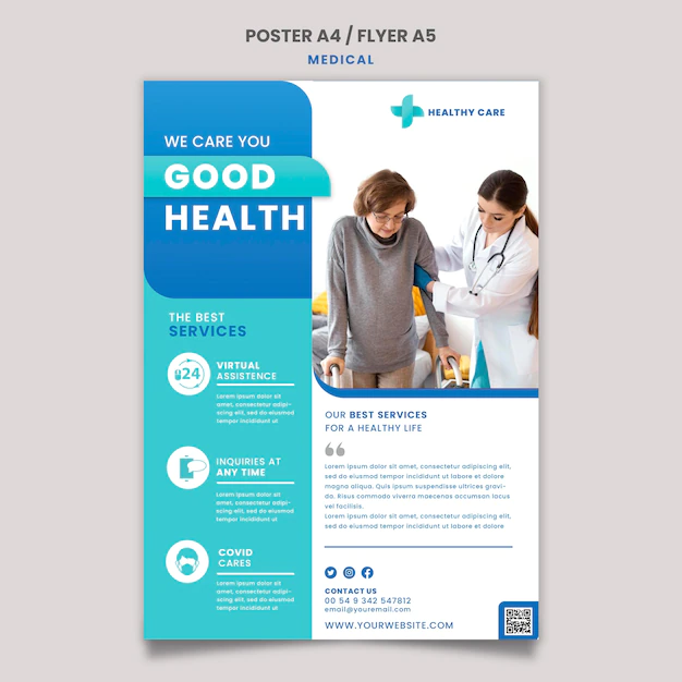 Free PSD | Medical care poster and flyer template design