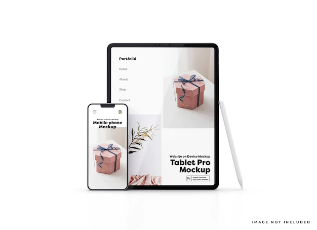Free PSD | Tablet pro and phone responsive website mockup