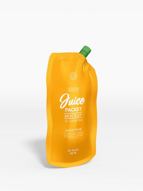 Free PSD | Stand up glossy plastic spout pouch juice pack branding mockup