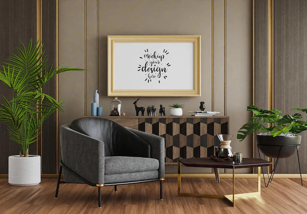 Free PSD | Poster frame in living room mockup