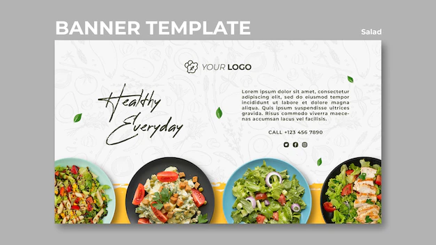 Free PSD | Horizontal banner template for healthy salad lunch