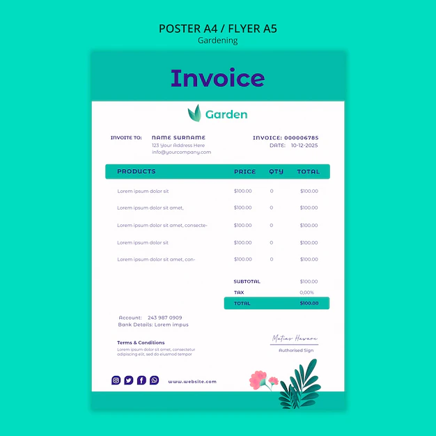 Free PSD | Gardening invoice design template