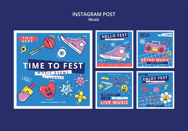 Free PSD | Flat design instagram posts music template