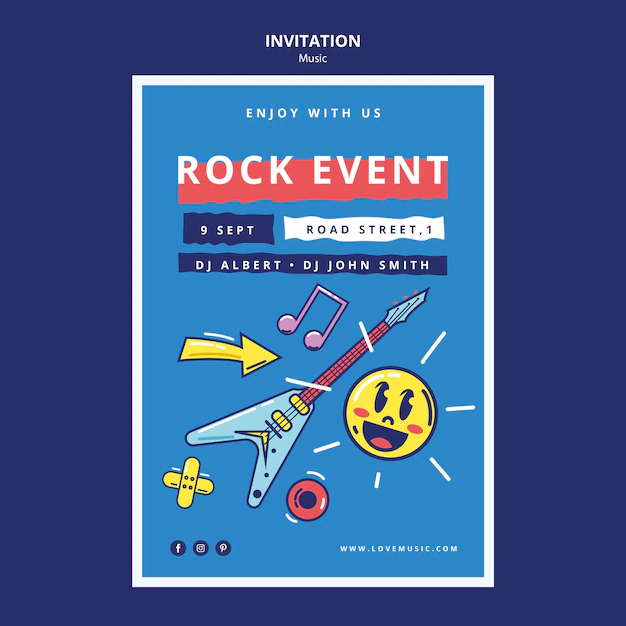 Free PSD | Flat design music invitation template