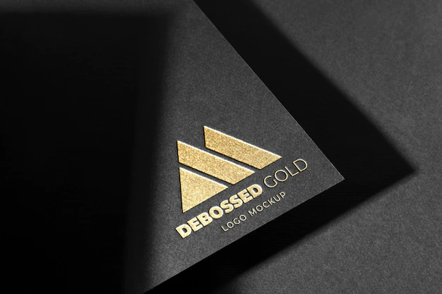Free PSD | Black cardboard silver logo mockup