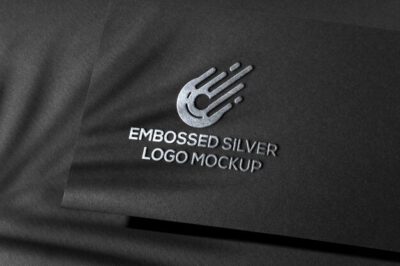 Free PSD | Black cardboard silver logo mockup