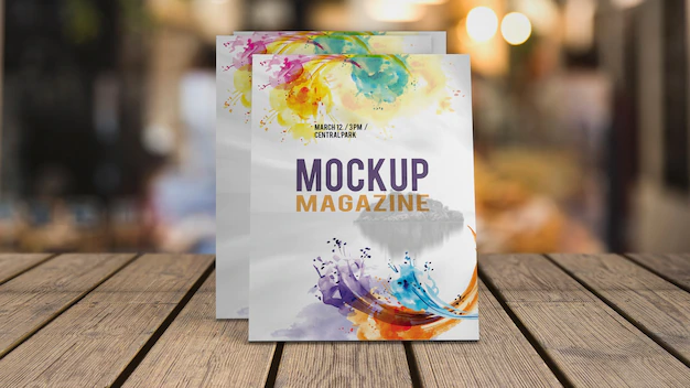 Free PSD | Magazine mockup on wooden table