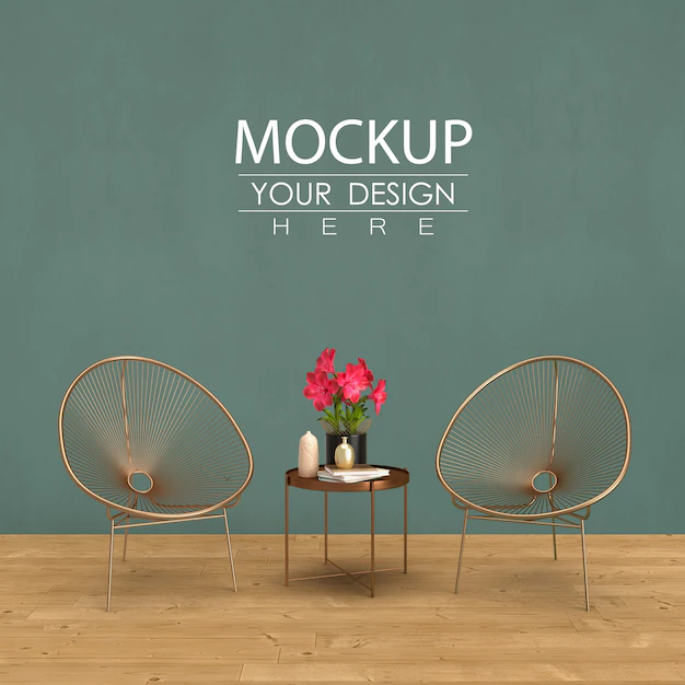 Free PSD | Empty wall mock up with home decorating in the living room modern interior.