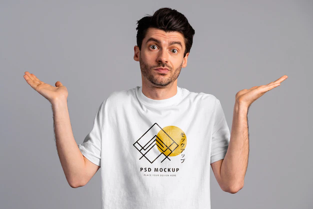 Free PSD | Person with excited expression wearing tshirt mockup