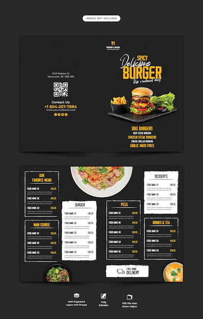 Free PSD | Food menu and restaurant bifold brochure template