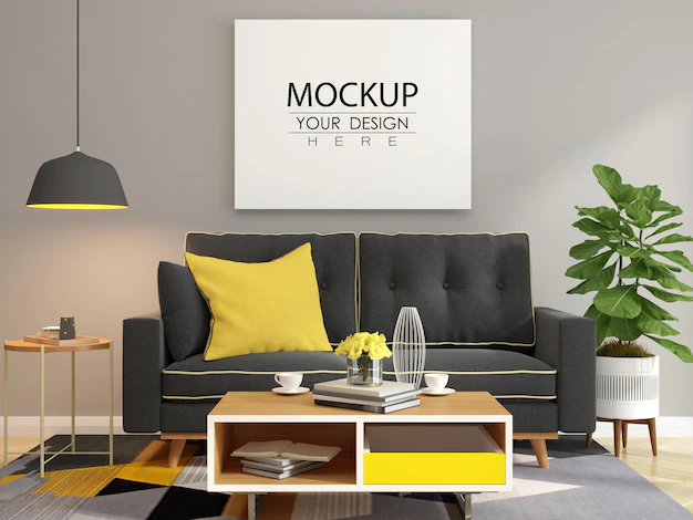 Free PSD | Poster frame in living room mockup