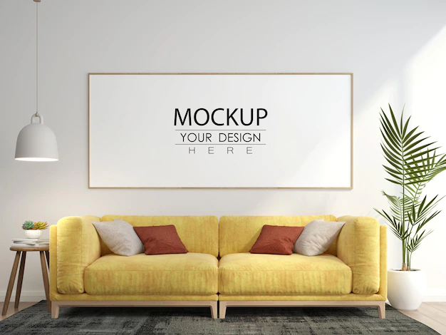 Free PSD | Poster frame in living room mockup