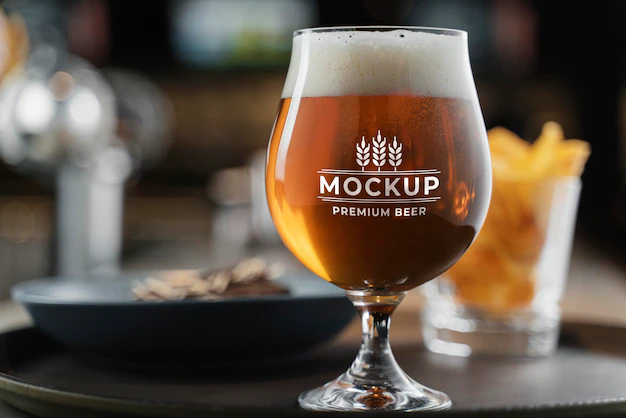 Free PSD | Product beer in bar mockup