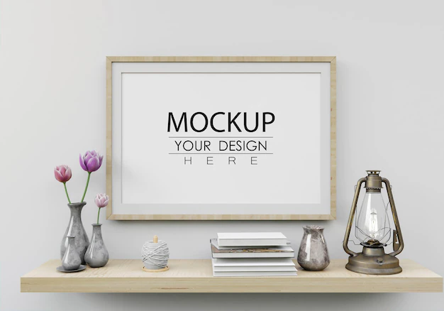 Free PSD | Poster frame in living room psd mockup