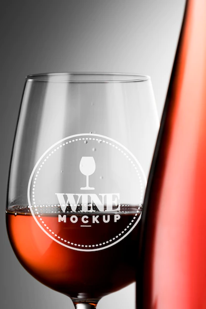 Free PSD | Wine bottle label  and glass mock up close up