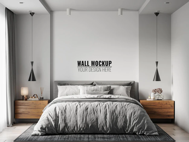 Free PSD | Wall mockup in bedroom interior