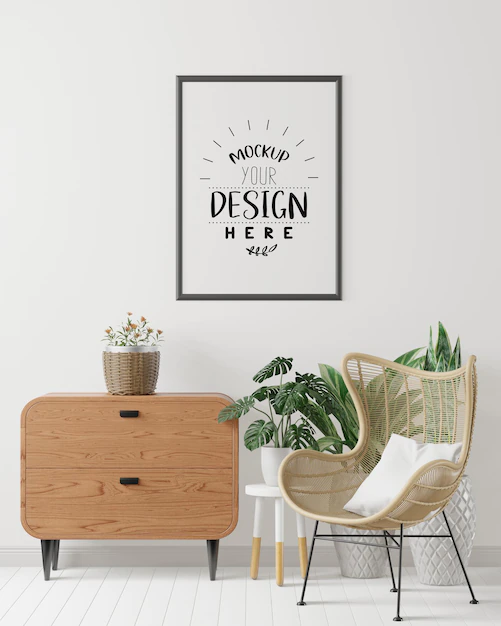 Free PSD | Poster frame in living room psd mockup