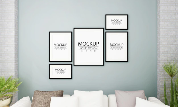 Free PSD | Poster frame in living room psd mockup