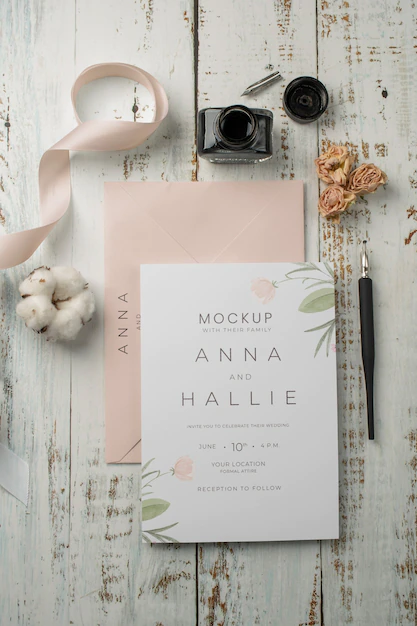 Free PSD | Wedding table with invitation mockup