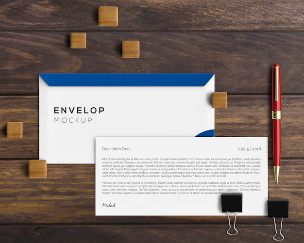 Free PSD | Stationery concept with envelope mockup